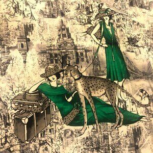 Lady-and-Leopard Graphics Retro Style Relaxed Fit Cap Sleeve Top Size 2X